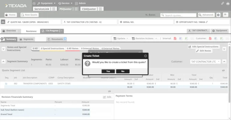 Step 1: Mark a Quote as Won in PSQ. You’ll be prompted to create a ServiceLink Ticket.