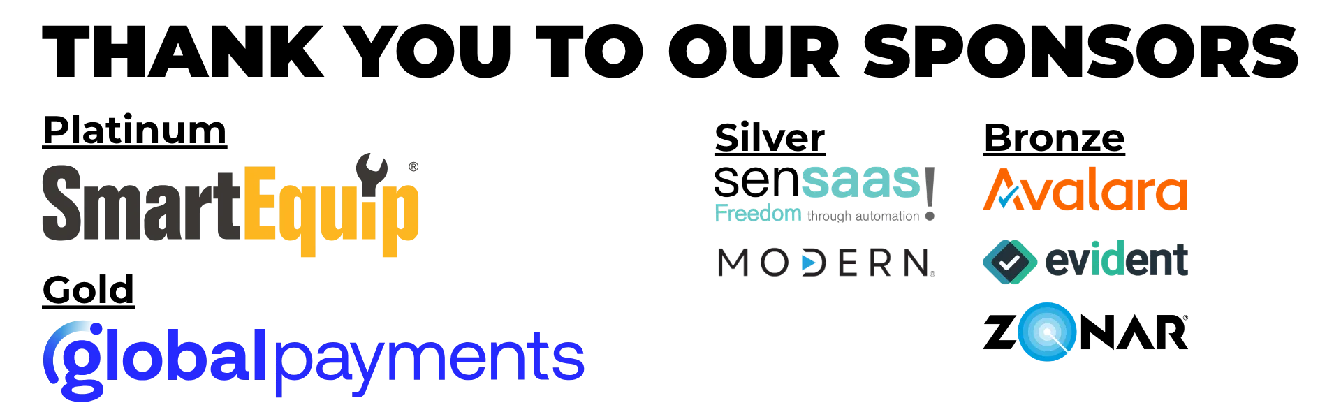 Collage of fintech and payments logos, including Global Payments, Equip, SaaS, Avalara, Evident, and others.